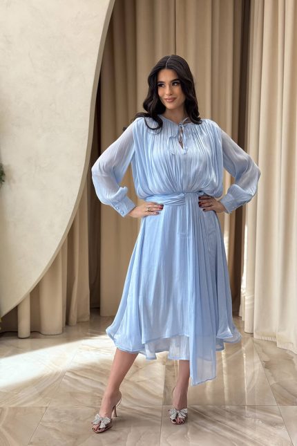 Φόρεμα midi σατινέ baby blue
