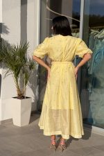 Φόρεμα midi balloon μανίκια με στρας κίτρινο - Image 5