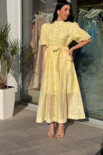 Φόρεμα midi balloon μανίκια με στρας κίτρινο - Image 3