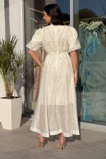 Φόρεμα midi balloon μανίκια με στρας εκρού - Image 4