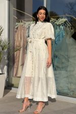 Φόρεμα midi balloon μανίκια με στρας εκρού - Image 3