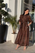 Φόρεμα maxi με στρας καφέ - Image 2