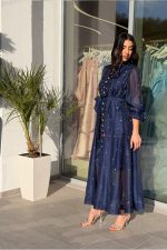 Φόρεμα maxi με στρας midnight blue - Image 3