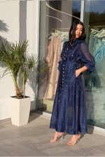 Φόρεμα maxi με στρας midnight blue - Image 4