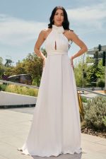 Φόρεμα maxi σατέν εξώπλατο άσπρο - Image 2