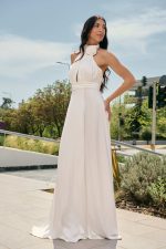 Φόρεμα maxi σατέν εξώπλατο άσπρο - Image 3