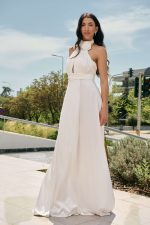 Φόρεμα maxi σατέν εξώπλατο άσπρο - Image 4