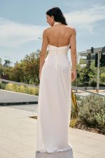 Φόρεμα maxi σατέν εξώπλατο άσπρο - Image 5