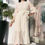 Φόρεμα maxi με στρας εκρού