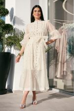 Φόρεμα maxi με στρας εκρού