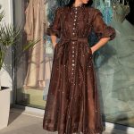 Φόρεμα maxi με στρας καφέ