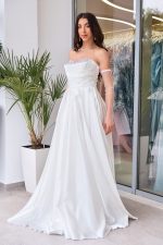 Φόρεμα Maxi Στραπλες Ταφτάς Γυαλιστερός με glitter στο μπούστο άσπρο - Image 3