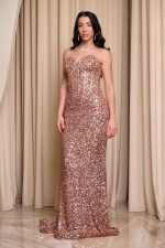 Φόρεμα maxi με κορσέ και παγιέτες rose gold - Image 3