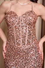 Φόρεμα maxi με κορσέ και παγιέτες rose gold - Image 6