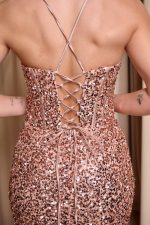 Φόρεμα maxi με κορσέ και παγιέτες rose gold - Image 7