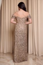 Φόρεμα maxi off shoulder με παγιέτες και ντραπέ μπούστο χρυσό - Image 5