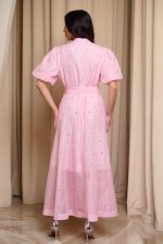 Φόρεμα midi balloon μανίκια με στρας baby pink - Image 5