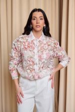 Πουκάμισο floral με κουμπιά κόσμημα άσπρο