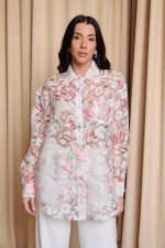 Πουκάμισο floral με κουμπιά κόσμημα άσπρο - Image 3