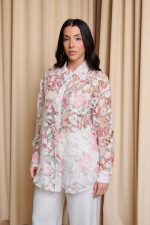 Πουκάμισο floral με κουμπιά κόσμημα άσπρο - Image 5