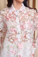 Πουκάμισο floral με κουμπιά κόσμημα άσπρο - Image 7