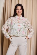 Πουκάμισο με κεντήματα και κουμπιά κόσμημα εκρού