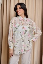 Πουκάμισο με κεντήματα και κουμπιά κόσμημα εκρού - Image 3