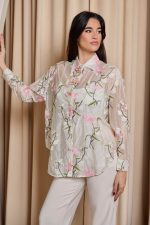 Πουκάμισο με κεντήματα και κουμπιά κόσμημα εκρού - Image 4