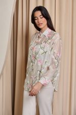 Πουκάμισο με κεντήματα και κουμπιά κόσμημα εκρού - Image 5