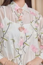 Πουκάμισο με κεντήματα και κουμπιά κόσμημα εκρού - Image 8