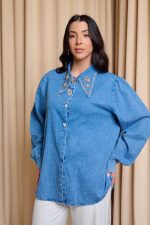 Πουκάμισο τζιν με διακοσμημένο πέτο γιακά - Image 5