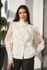 Πουκάμισο με φραμπαλά και πέρλες λευκό - Image 2