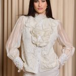 Πουκάμισο με φραμπαλά και πέρλες μπεζ