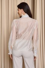 Πουκάμισο με φραμπαλά και πέρλες μπεζ - Image 6