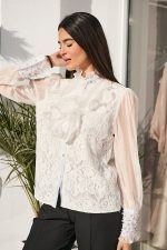 Πουκάμισο με φραμπαλά και πέρλες λευκό - Image 5