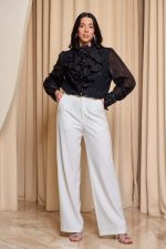 Πουκάμισο με φραμπαλά και πέρλες μαύρο - Image 2