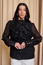 Πουκάμισο με φραμπαλά και πέρλες μαύρο - Image 3