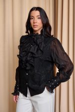 Πουκάμισο με φραμπαλά και πέρλες μαύρο - Image 4