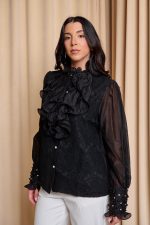 Πουκάμισο με φραμπαλά και πέρλες μαύρο - Image 5