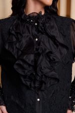 Πουκάμισο με φραμπαλά και πέρλες μαύρο - Image 7