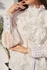 Πουκάμισο με φραμπαλά και πέρλες λευκό - Image 7