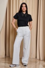 Μπλούζα κοντομάνικη με διακοσμημένο πέτο γιακά μαύρη - Image 3