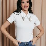 Μπλούζα κοντομάνικη με διακοσμημένο πέτο γιακά άσπρη