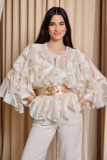 Πουκάμισο σατινέ με βολάν μπεζ