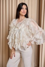 Πουκάμισο σατινέ με βολάν μπεζ - Image 4