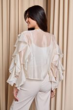 Πουκάμισο σατινέ με βολάν μπεζ - Image 5