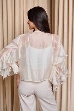 Πουκάμισο σατινέ με βολάν μπεζ - Image 6