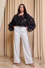 Πουκάμισο σατινέ με βολάν μαύρο - Image 2