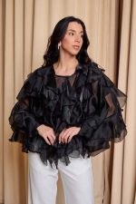 Πουκάμισο σατινέ με βολάν μαύρο - Image 3