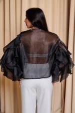 Πουκάμισο σατινέ με βολάν μαύρο - Image 6